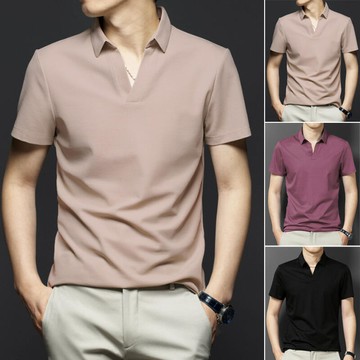 【川澤百貨】高品質 polo衫 V領短袖 冰絲polo 排汗衫 涼感 短袖T恤男 夏季薄款休閑純色寬松POLO衫男士透氣冰絲體恤裝