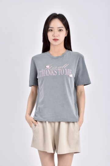 (S) zara棉質純棉印花水洗灰色短袖上衣