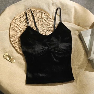 法式小香風別致設計感小眾絲絨吊帶背心女內搭打底帶胸墊外穿上衣