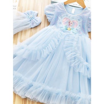 愛莎公主裙女童夏裝連衣裙洋氣薄款洛麗塔禮服裙兒童寶寶艾莎裙子