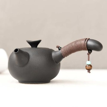 茶壺家用簡約泡茶器手抓壺黑釉陶瓷壺茶水壺功夫茶具套裝單人壺w