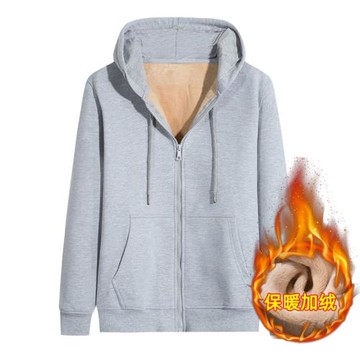 冬季加絨加厚男士衛衣韓版連帽開衫拉鏈簡約純色厚款外套學生褂子