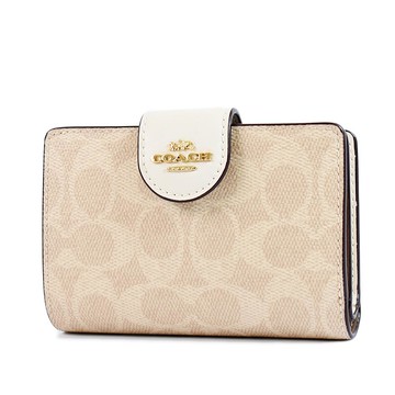 COACH 立體馬車緹花LOGO防刮釦式中夾-米白