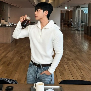 正韓合身磨毛羅紋短版插肩半拉鍊連帽針織衫 4色 YUPPIE 預購商品 0202