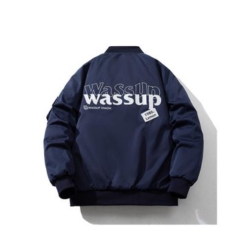 WASSUP LEMON美式刺繡夾棉棒球服飛行員夾克男女情侶加厚棉服外套