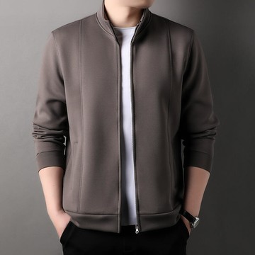 2024春季新款韓版拉鏈開衫外套男運動休閒簡約潮流純色立領夾克衫