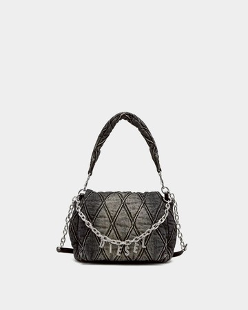 DIESEL Charm-D 牛仔絎縫肩背包 - 黑