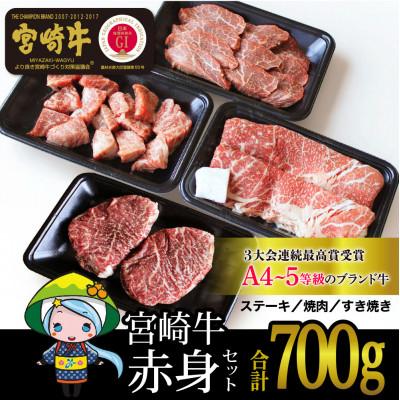 ふるさと納税 美郷町 宮崎牛赤身セット約700g(ステーキ200g・焼肉150g・スライス200g・サイコロ150g)