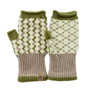 日本 BISQUE - 日本製 北歐風質感保暖手套(露指款)-線條-草綠