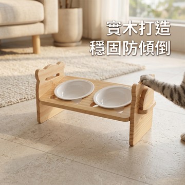 【AOYI奧藝】極簡原木 可調節寵物碗架 陶瓷貓碗 貓咪飯碗 狗碗 護頸碗 單碗/雙碗 防黑下巴