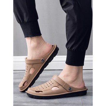 超軟進口乳膠越南拖鞋洞洞鞋男款舒適不磨腳防臭鏤空透氣商務涼鞋