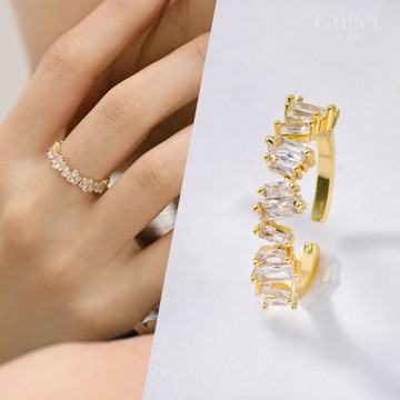 Gulicc 不規則感 鋯石 開口 戒子(質感 簡約 造型 戒指 韓國 禮物 雙11 聖誕節)