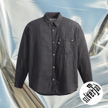 Levis Silver Tab銀標系列 男款 Oversize寬鬆版牛仔襯衫外套 / 精工灰黑石洗