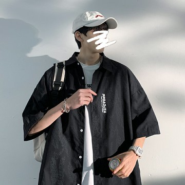 夏季港風冰絲襯衫男短袖薄款寬松休閑痞帥半袖襯衣外套【不二雜貨】