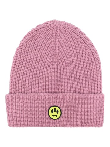 BARROW - logo-patch ribbed-knit beanie - women - Wool/Acrylic - One Size - Pink