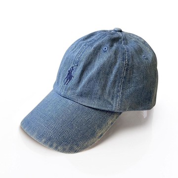 Ralph Lauren 小馬logo刺繡棒球帽(丹寧深藍logo)