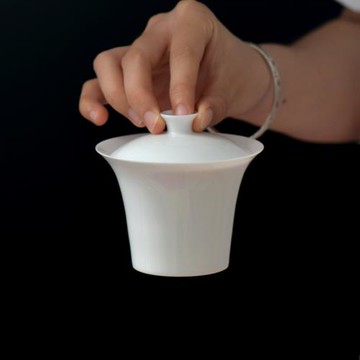 純手工玉泥薄胎白瓷蓋碗茶杯景德鎮高溫甜白釉功夫茶具防燙泡茶碗
