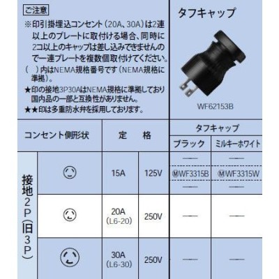 □Panasonic 接地2P15A引掛タフキャップB WF3315B(1575225)×10[送料