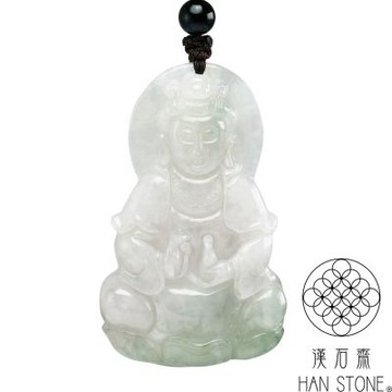 【漢石齋】天然翡翠A貨 觀音玉佩吊墜 冰糯種飄花(32*52*6mm)