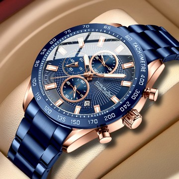 CRRJU 休閒新款男士手錶帶日期經典計時不銹鋼手錶帶夜光指針男時鐘 2306X