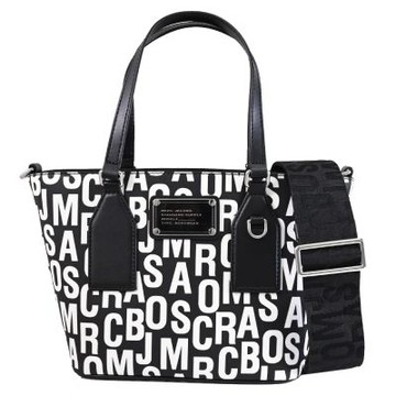 MARC JACOBS 金屬牌LOGO印花皮革兩用包(黑白)