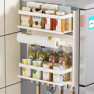 購滿99出貨⚡精選⚡冰箱側置物架 多功能壁掛式側面磁吸收納架 鐵藝保鮮膜調味料整理架