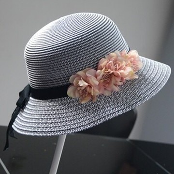 現貨+預購 渡假草帽防曬遮陽帽編織帽大帽簷-韓版優雅花朵時尚女帽子2色73ti35【獨家進口】【米蘭精品】