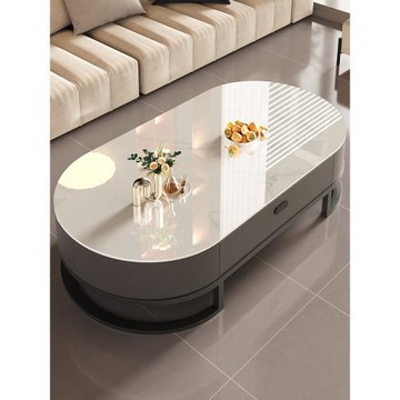 巖板茶幾客廳家用小戶型2024新款極簡橢圓形網紅茶桌子輕奢高級感