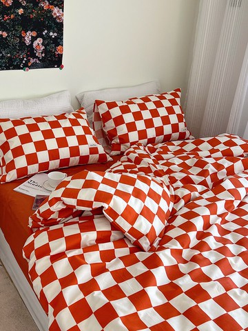 ins床品四件套100純棉全棉棋盤格簡約被套床單學生宿舍床上三件套