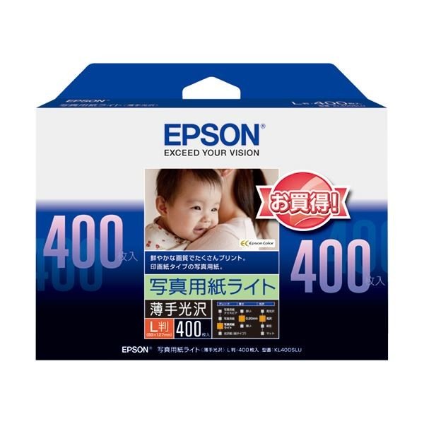 (まとめ) エプソン EPSON 写真用紙ライト〔薄手光沢〕 L判 KL400SLU 1冊（400枚） 〔×10セット〕