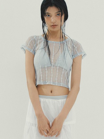 Heart Lace Half Sleeve Top (Sky Blue)