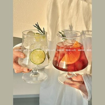 ins風高腳玻璃杯冰美式咖啡杯冷飲杯蘇打氣泡水杯飲料杯烈酒杯