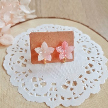 妍語手作 316醫療鋼 共2款 耳環 耳針 耳釘 耳夾 花 粉紫 禮物