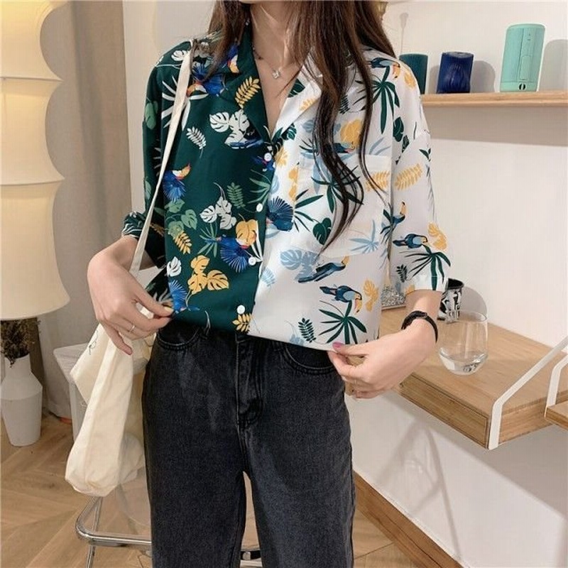 アロハシャツ トップス レディース アロハ 春 夏 襟付き シャツ 半袖 開襟シャツ ボタニカル柄 バイカラー 柄シャツ 総柄 大きいサイズ 羽織もの 通販 Lineポイント最大get Lineショッピング