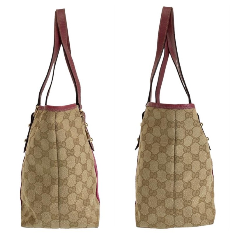 美品 GUCCI グッチ GG柄 ベージュ ピンク ゴールド金具 GGキャンバス/レザー 137396 トートバッグ ショルダーバッグ レディース  408050 | LINEブランドカタログ