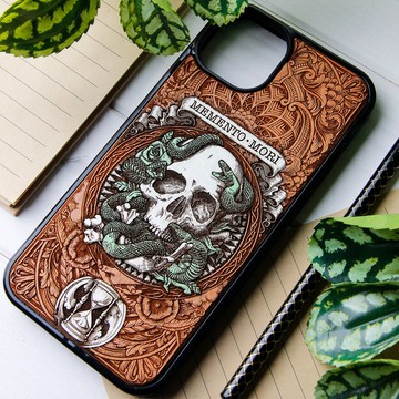 Memento Mori - 手機殼木質雷射雕刻+手繪