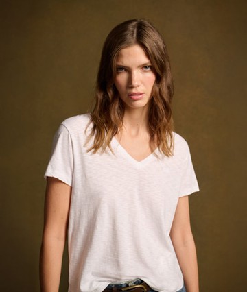 Superdry Women's Women's Slub Embroidered V-neck T-shirt White / Optic - Size: 16 Size: 12