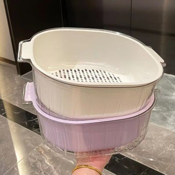 雙層洗菜盆瀝水籃家用客廳塑料水果盤加厚廚房濾水菜簍淘米洗菜籃