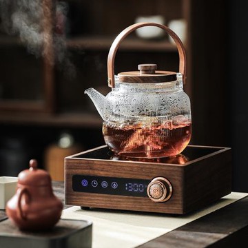秦藝新款胡桃木電陶爐煮茶壺煮茶器玻璃加厚耐高溫提梁燒水養生壺