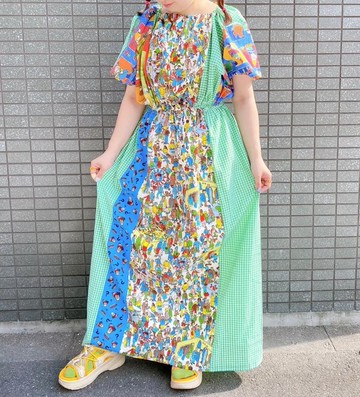 復古拼接連衣裙