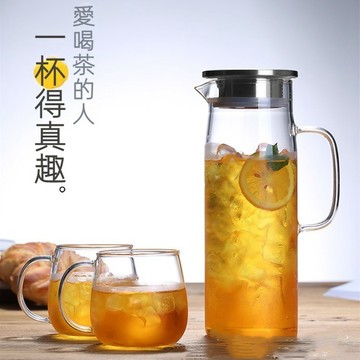 台灣現貨 24H出貨 直立式耐熱玻璃冷水壺 玻璃蓋 1000ml 1500ml 高硼矽玻璃 玻璃茶壺 附柄冷