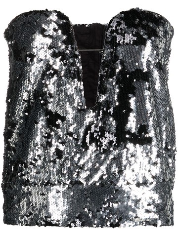 ISABEL MARANT - sequin-embellished plunge top - women - Cotton/Viscose/Cotton/Polyamide/Polyester/Spandex/Elastane/Sequin - 1 - Grey