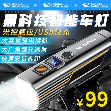 （爆款熱賣）（國際精品）【免運】超亮智能自行車燈夜騎強光手電筒USB充電前燈防雨山地車騎行備