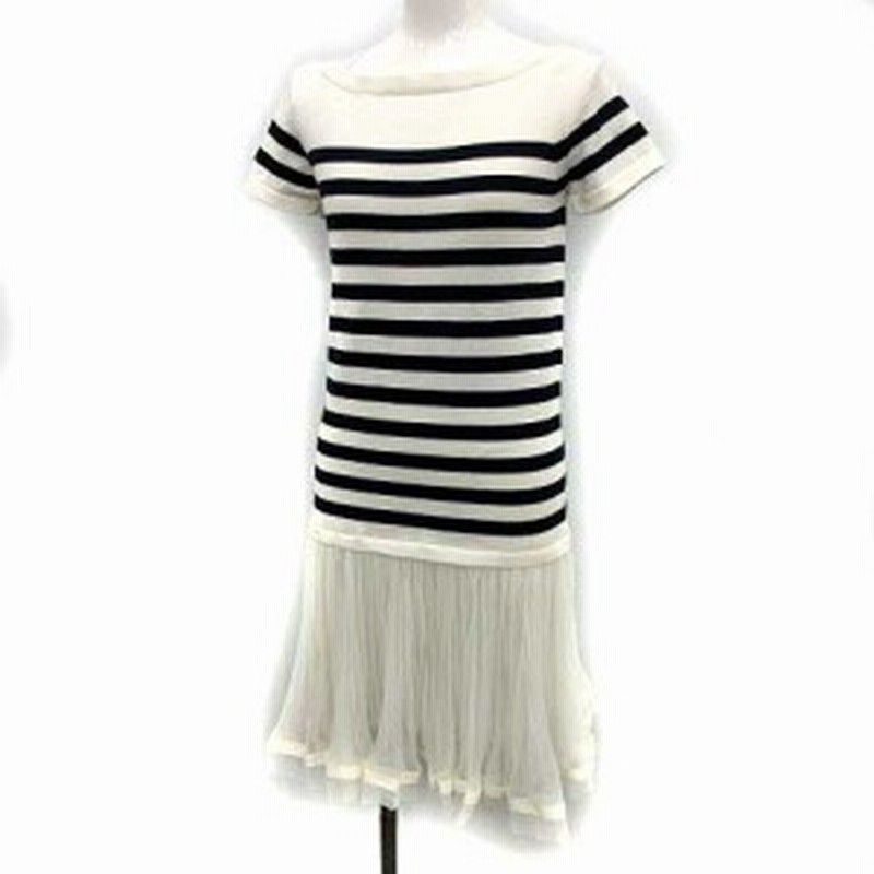 中古 サカイ Sacai ディエチ コルソコモ コムデギャルソン ワンピース ひざ丈 ボーダー ニット 切替 プリーツ 半袖 2 白 黒 通販 Lineポイント最大1 0 Get Lineショッピング