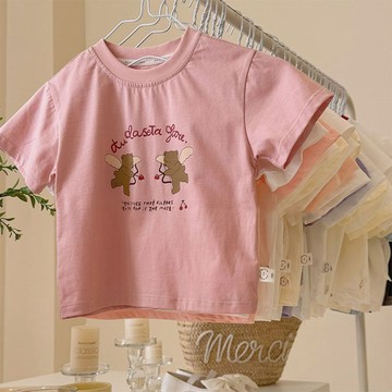 🌸YR🌸 女童短袖 兒童短袖T恤 中小童短袖上衣  100%純棉短袖T恤寶寶女童夏裝趣味圖案卡通小童打底半袖純棉t上