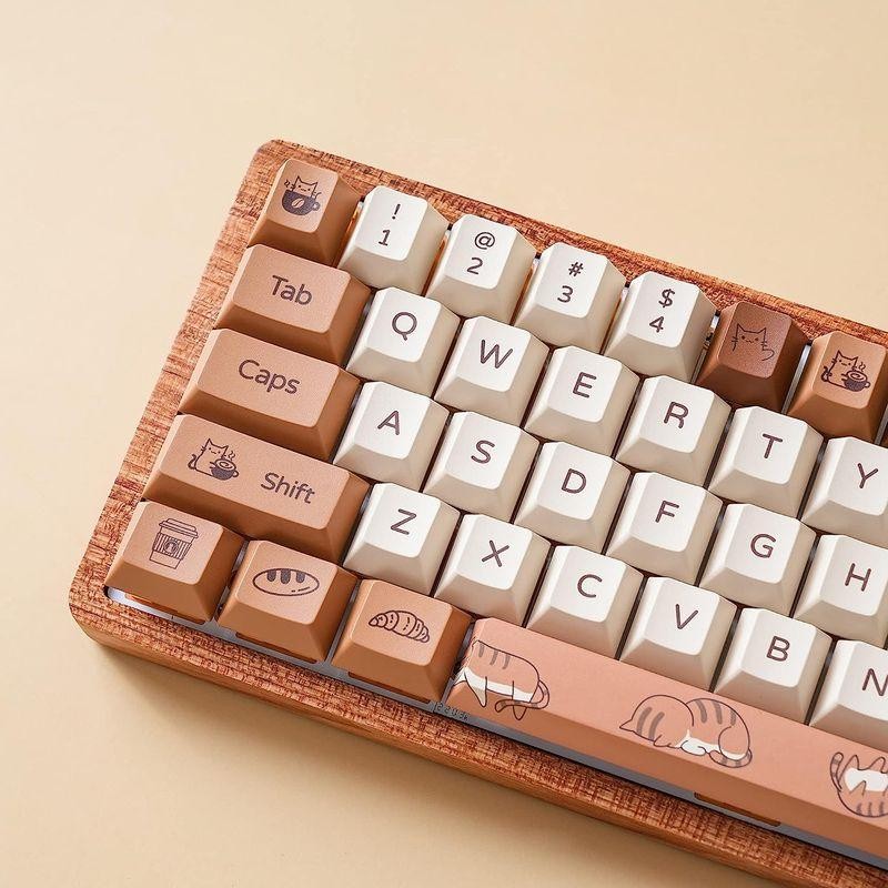 キーボードアクセサリー YUNZII コーヒー猫 キーキャップ 152キーPBT熱