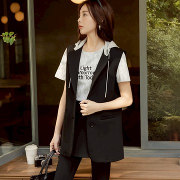 niceioi 都市輕休閒連帽西裝空氣棉背心