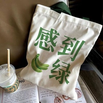 感到焦綠帆布包女帆布袋大學生上課2022年新款單肩手提學生裝書