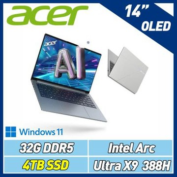 Acer 宏碁 Swift Go SFG14-I71-95L1 14吋AI輕薄特仕筆電(Ultra X9 388H/32G/4TB SSD/W11)