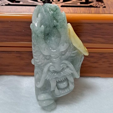 逸品軒～天然緬甸玉A貨-Z6570-飄花黃翡龍如意墜子 長約62.4mm 寬約31.8mm 厚約16mm